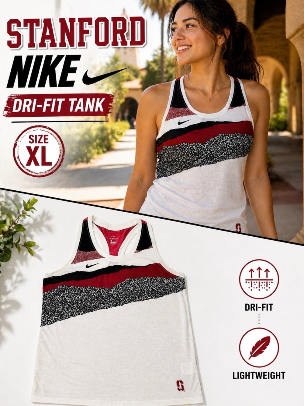 NIKE STANFORD CARDINAL DRI-FIT RACERBACK TANK TOP XL ATHLETIC